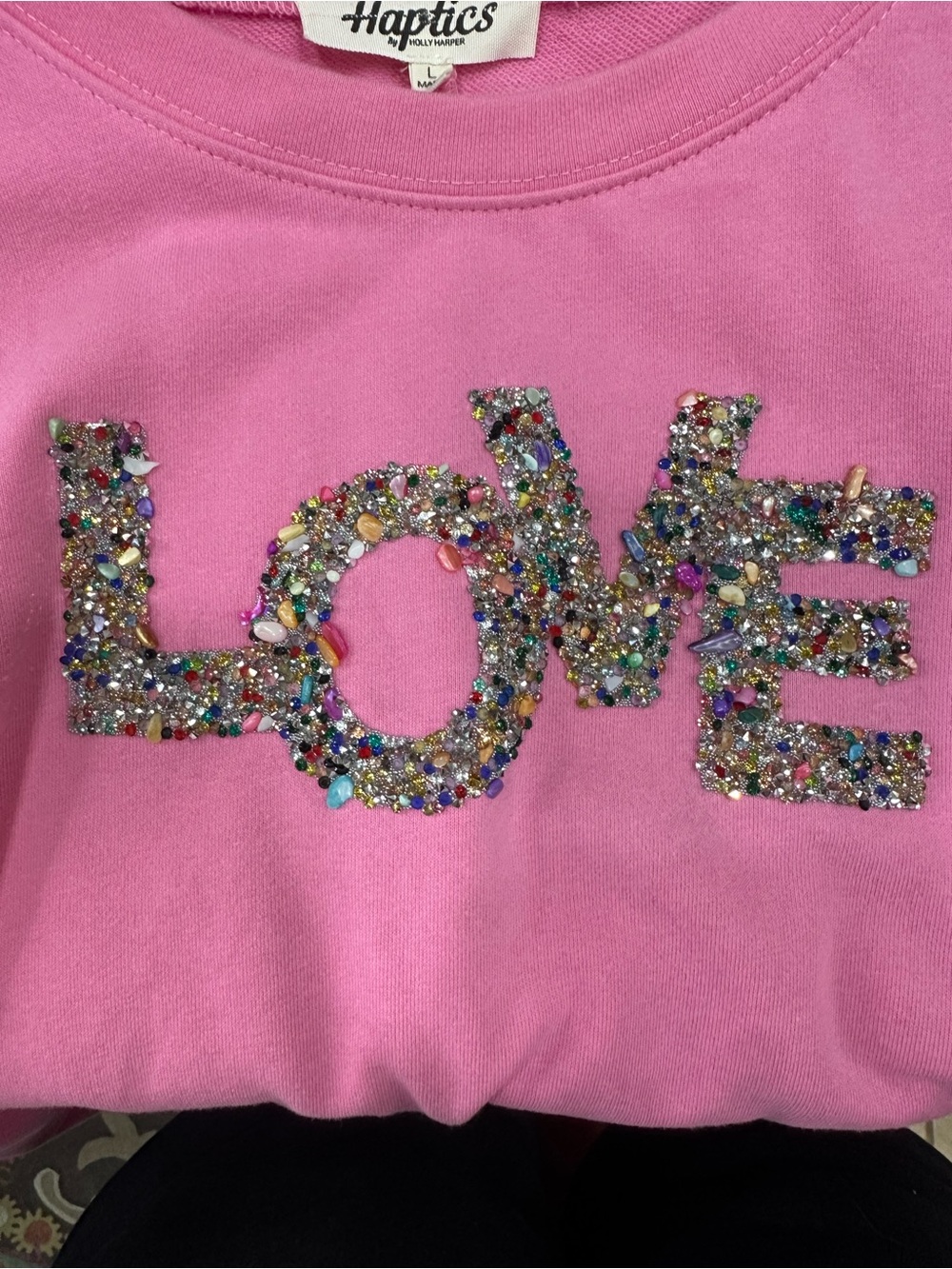 Pink 'LOVE' Embellished Crewneck Sweatshirt